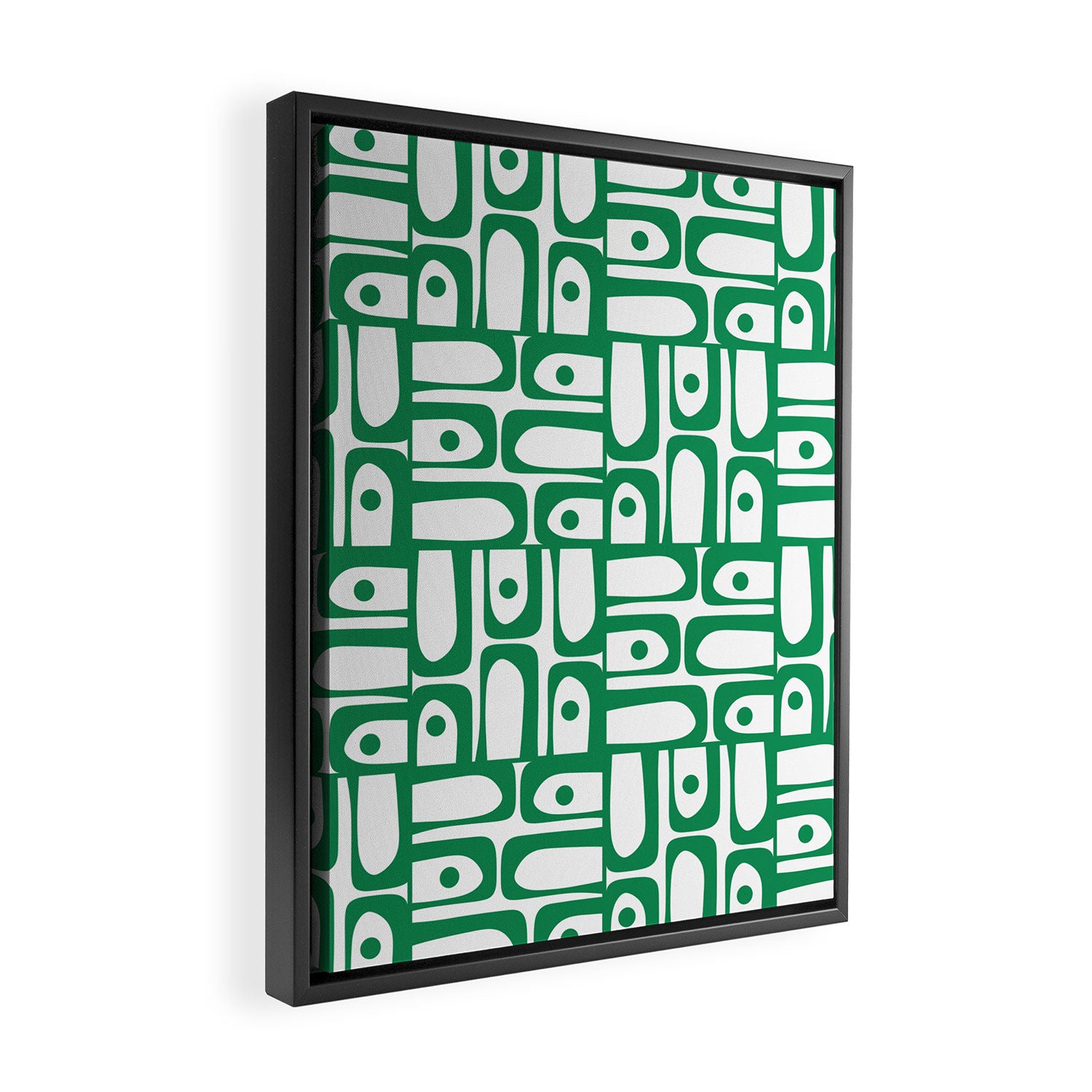 Mid Century Modern Piquet Abstract Multi Pattern Kelly Green and White Framed Canvas Print Gallery Image 2
