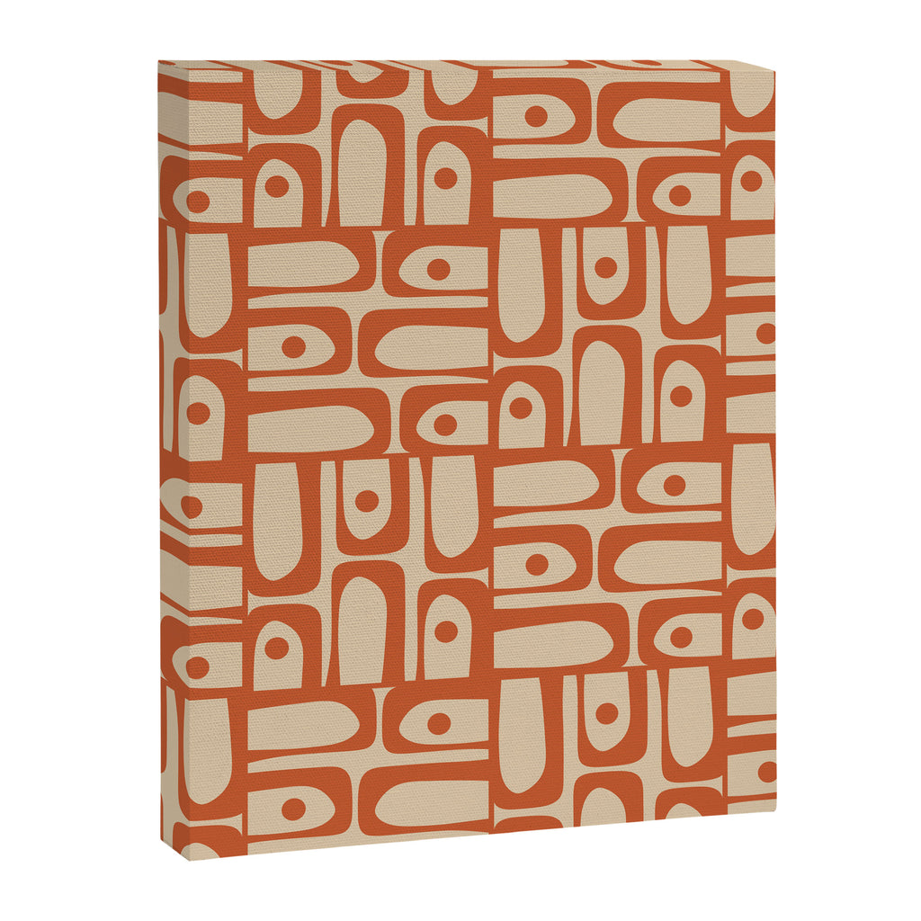 Mid Century Modern Piquet Abstract Multi Pattern Mid Mod Burnt Orange and Beige Canvas Print Gallery Image 8