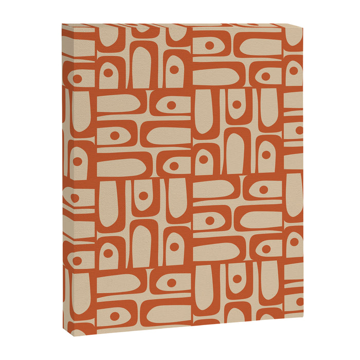Mid Century Modern Piquet Abstract Multi Pattern Mid Mod Burnt Orange and Beige Canvas Print Gallery Image 1