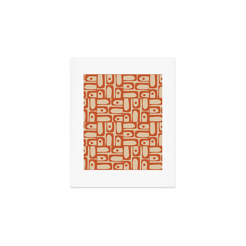Mid Century Modern Piquet Abstract Multi Pattern Mid Mod Burnt Orange and Beige Art Print Gallery Image 1