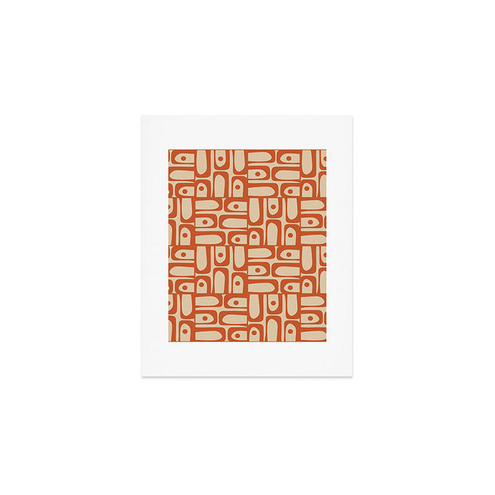 Mid Century Modern Piquet Abstract Multi Pattern Mid Mod Burnt Orange and Beige Art Print Gallery Image 1