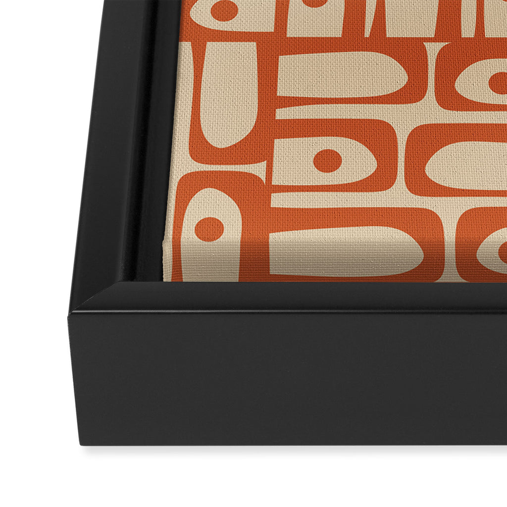 Mid Century Modern Piquet Abstract Multi Pattern Mid Mod Burnt Orange and Beige Framed Canvas Print Gallery Image 3