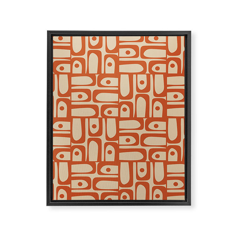 Mid Century Modern Piquet Abstract Multi Pattern Mid Mod Burnt Orange and Beige Framed Canvas Print Gallery Image 8