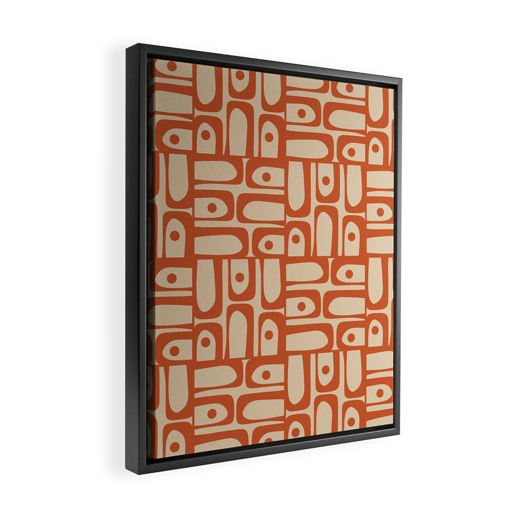 Mid Century Modern Piquet Abstract Multi Pattern Mid Mod Burnt Orange and Beige Framed Canvas Print Gallery Image 2