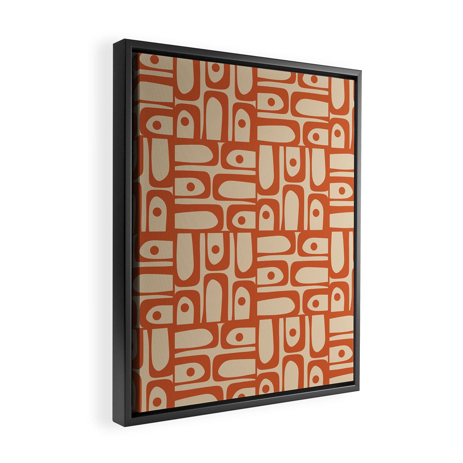 Mid Century Modern Piquet Abstract Multi Pattern Mid Mod Burnt Orange and Beige Framed Canvas Print Gallery Image 2