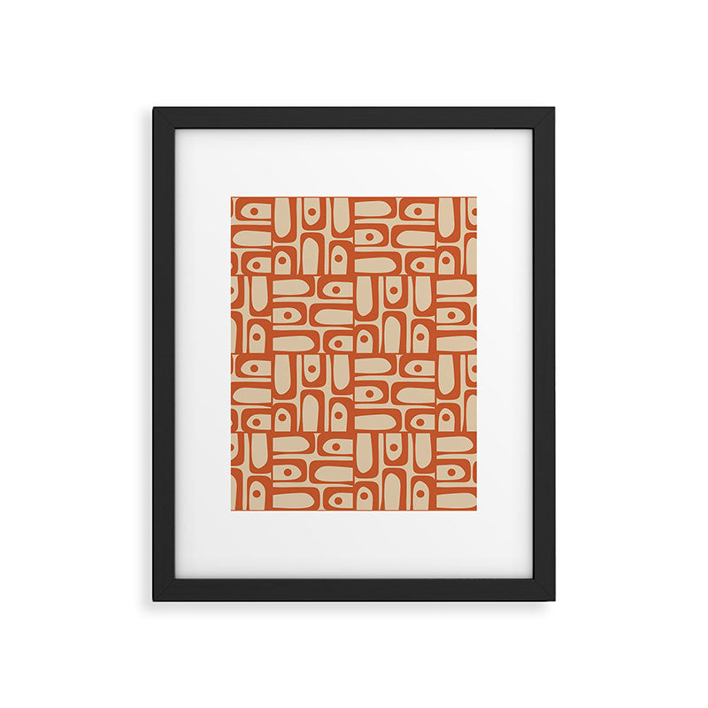 Mid Century Modern Piquet Abstract Multi Pattern Mid Mod Burnt Orange and Beige Framed Art Print Gallery Image 6
