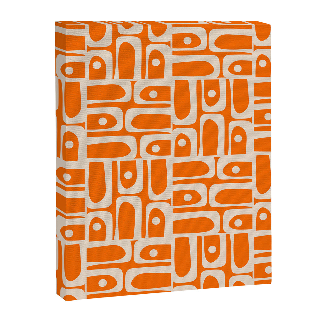 Mid Century Modern Piquet Abstract Multi Pattern Orange and Beige Canvas Print Gallery Image 8