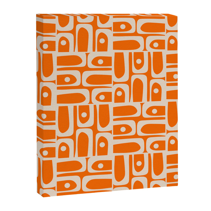 Mid Century Modern Piquet Abstract Multi Pattern Orange and Beige Canvas Print Gallery Image 1