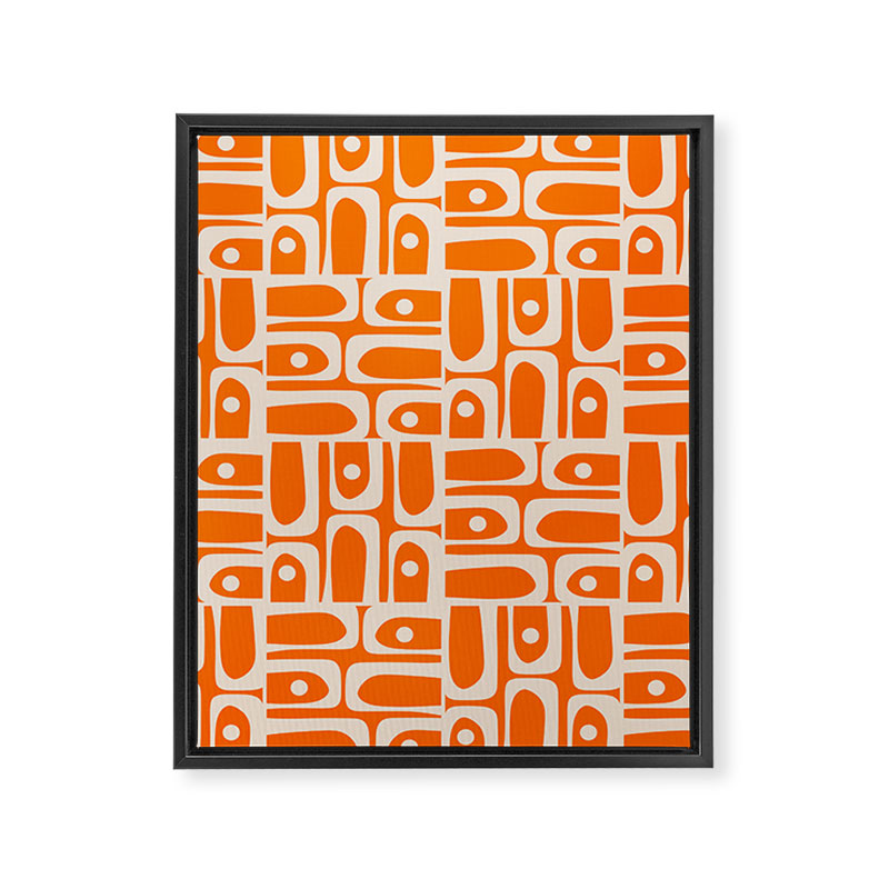 Mid Century Modern Piquet Abstract Multi Pattern Orange and Beige Framed Canvas Print Gallery Image 8
