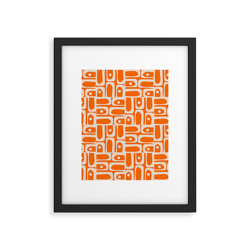 Mid Century Modern Piquet Abstract Multi Pattern Orange and Beige Framed Art Print Gallery Image 6