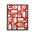 Mid Century Modern Piquet Abstract Multi Red and Cream Pattern Framed Canvas Print Gallery Image 8