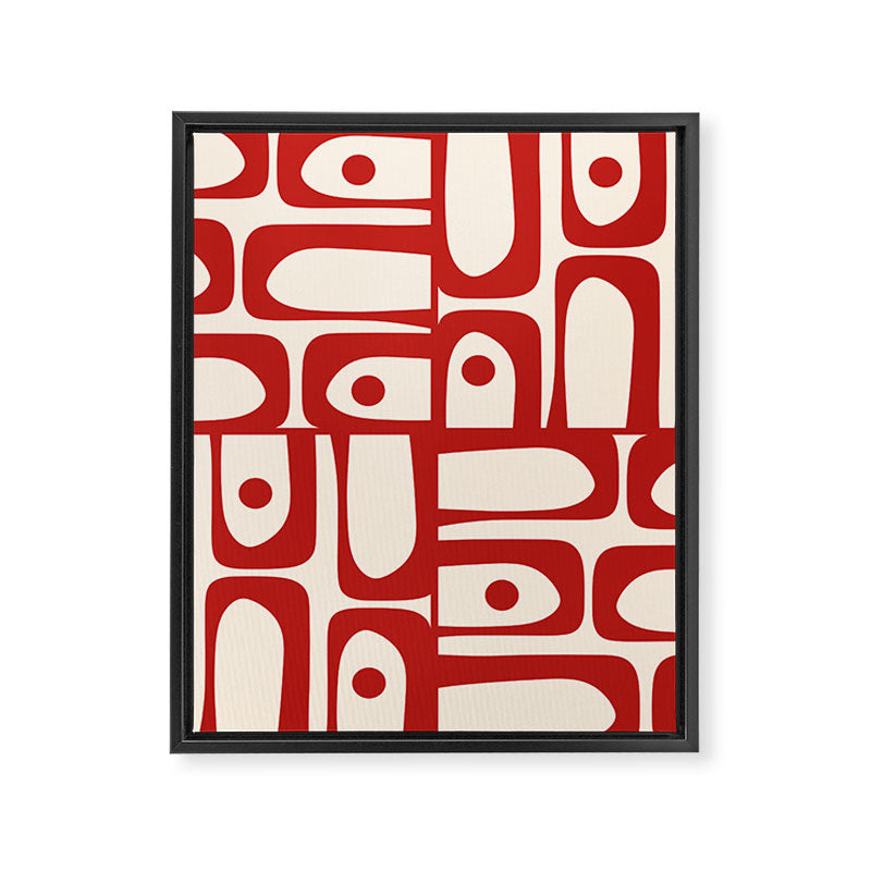 Mid Century Modern Piquet Abstract Multi Red and Cream Pattern Framed Canvas Print Gallery Image 8