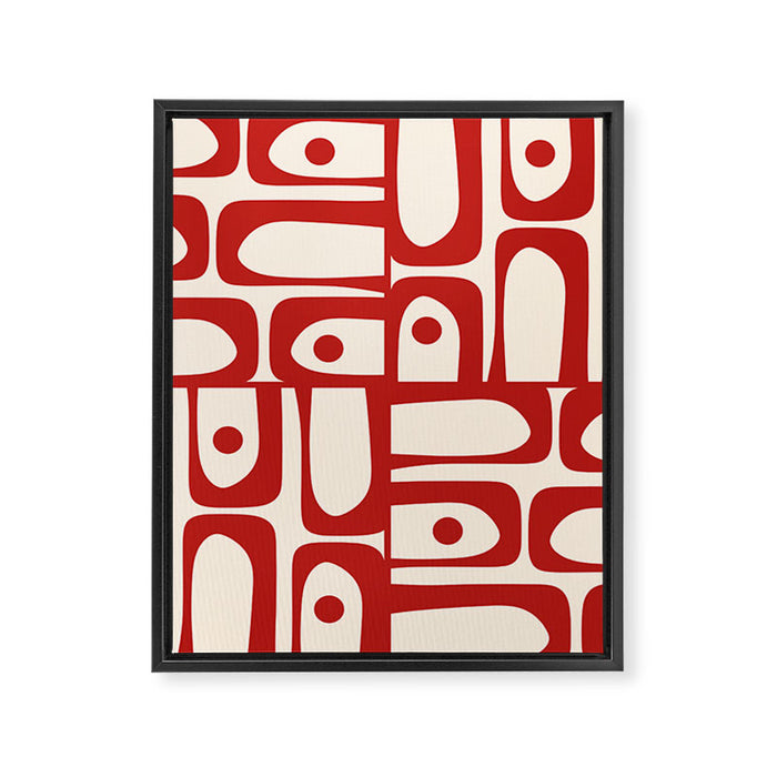 Mid Century Modern Piquet Abstract Multi Red and Cream Pattern Framed Canvas Print Gallery Image 1