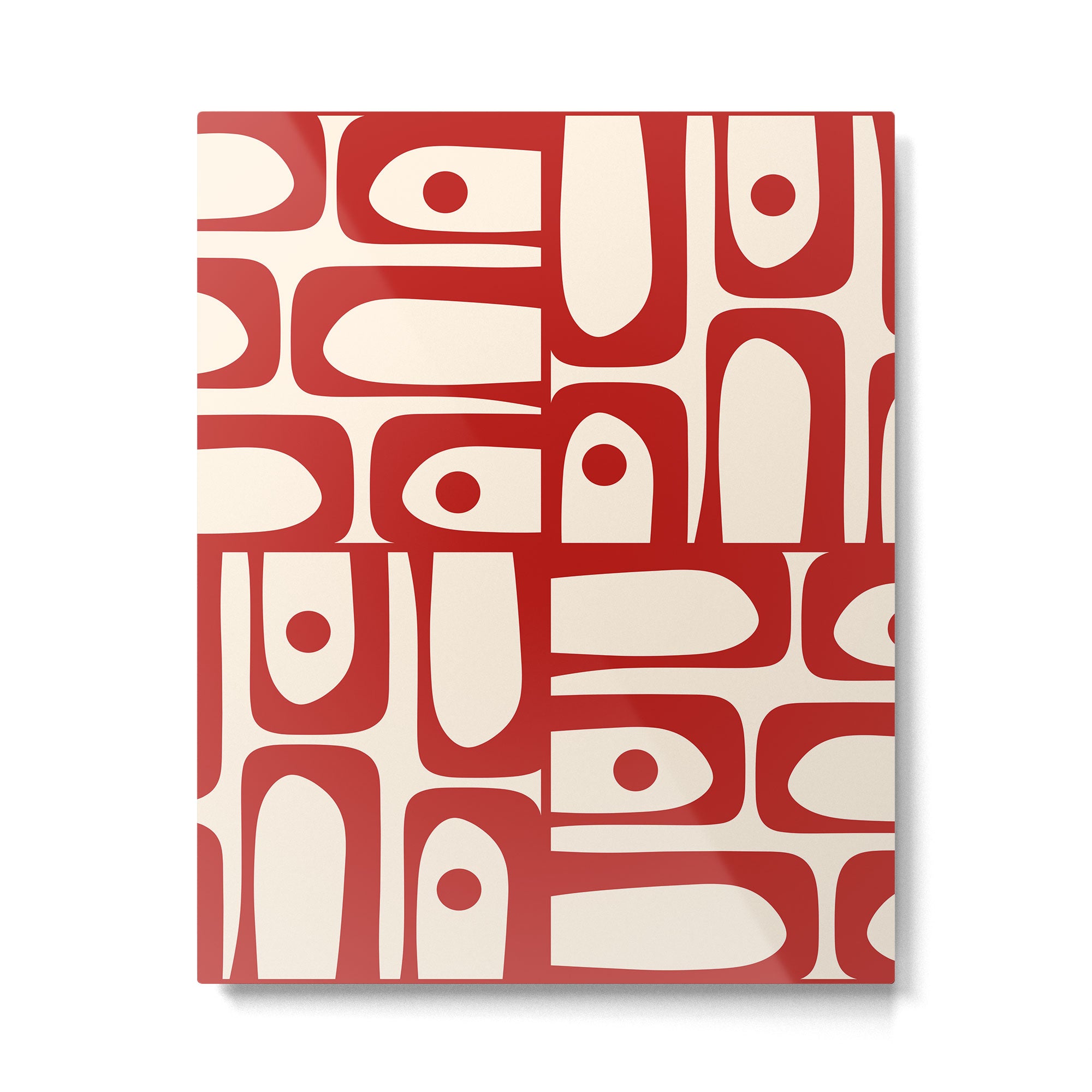 Mid Century Modern Piquet Abstract Multi Red and Cream Pattern Metal Print Gallery Image 6