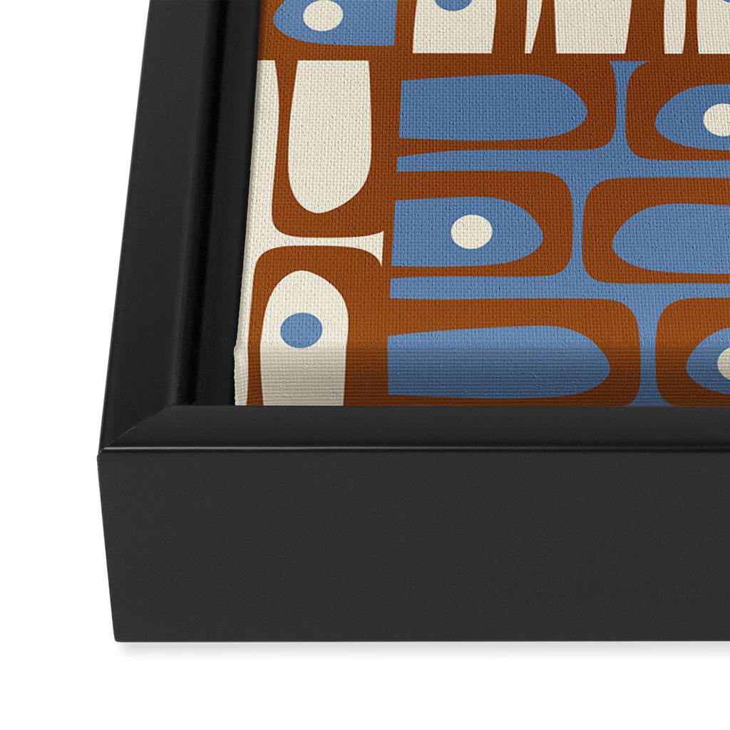 Mid Century Modern Piquet Abstract Multi Retro Brown and Blue Pattern Framed Canvas Print Gallery Image 3