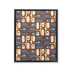 Mid Century Modern Piquet Abstract Multi Retro Brown and Blue Pattern Framed Canvas Print Gallery Image 8