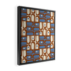 Mid Century Modern Piquet Abstract Multi Retro Brown and Blue Pattern Framed Canvas Print Gallery Image 2