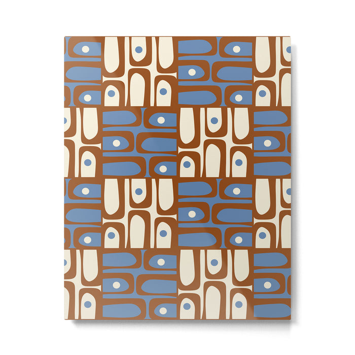 Mid Century Modern Piquet Abstract Multi Retro Brown and Blue Pattern Metal Print Gallery Image 1