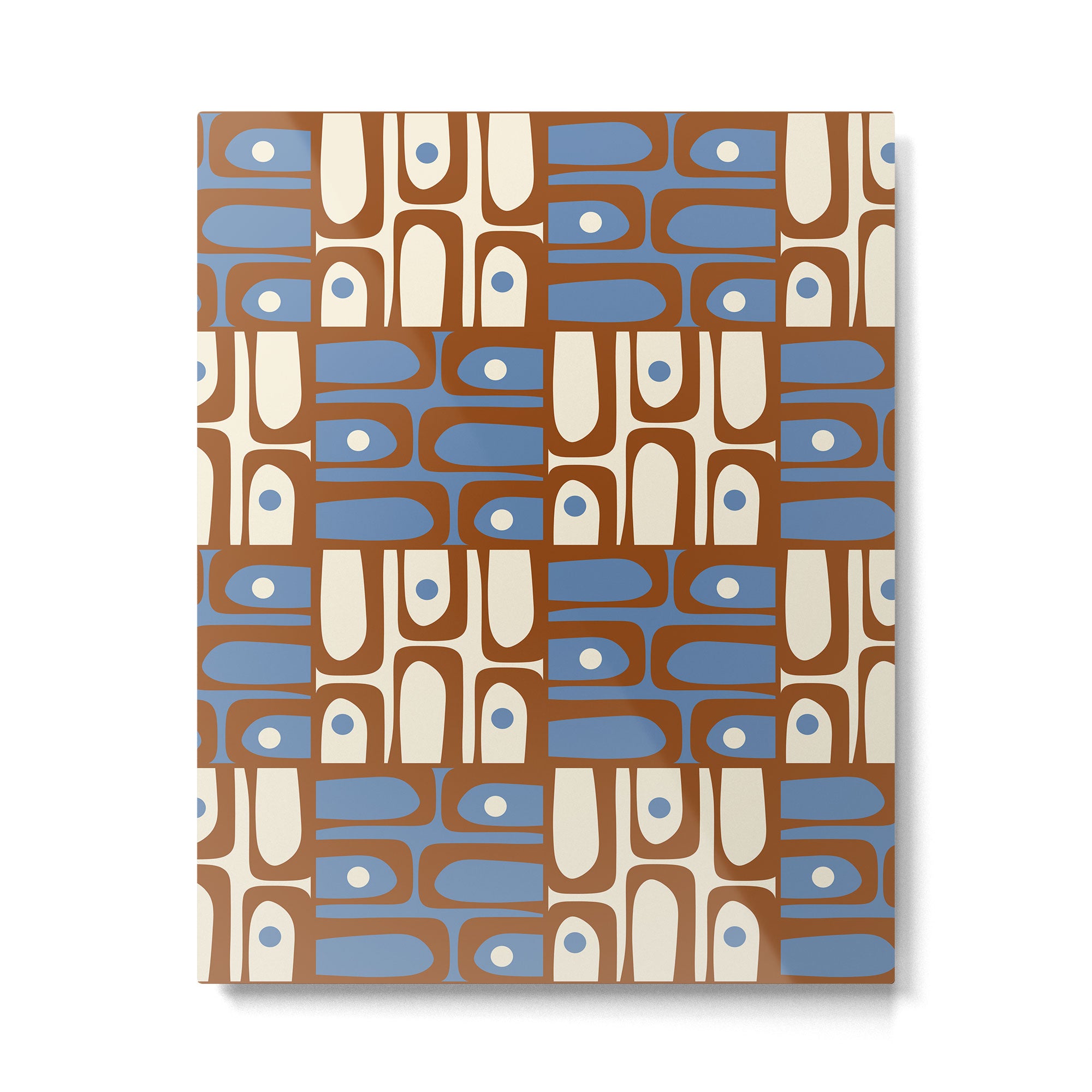 Mid Century Modern Piquet Abstract Multi Retro Brown and Blue Pattern Metal Print Gallery Image 6