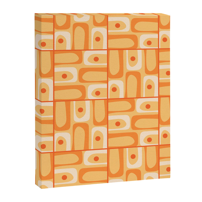 Mid Century Modern Piquet Abstract Multi Tiled Geometric Pattern in Orange Tangerine Tones Canvas Print Gallery Image 1