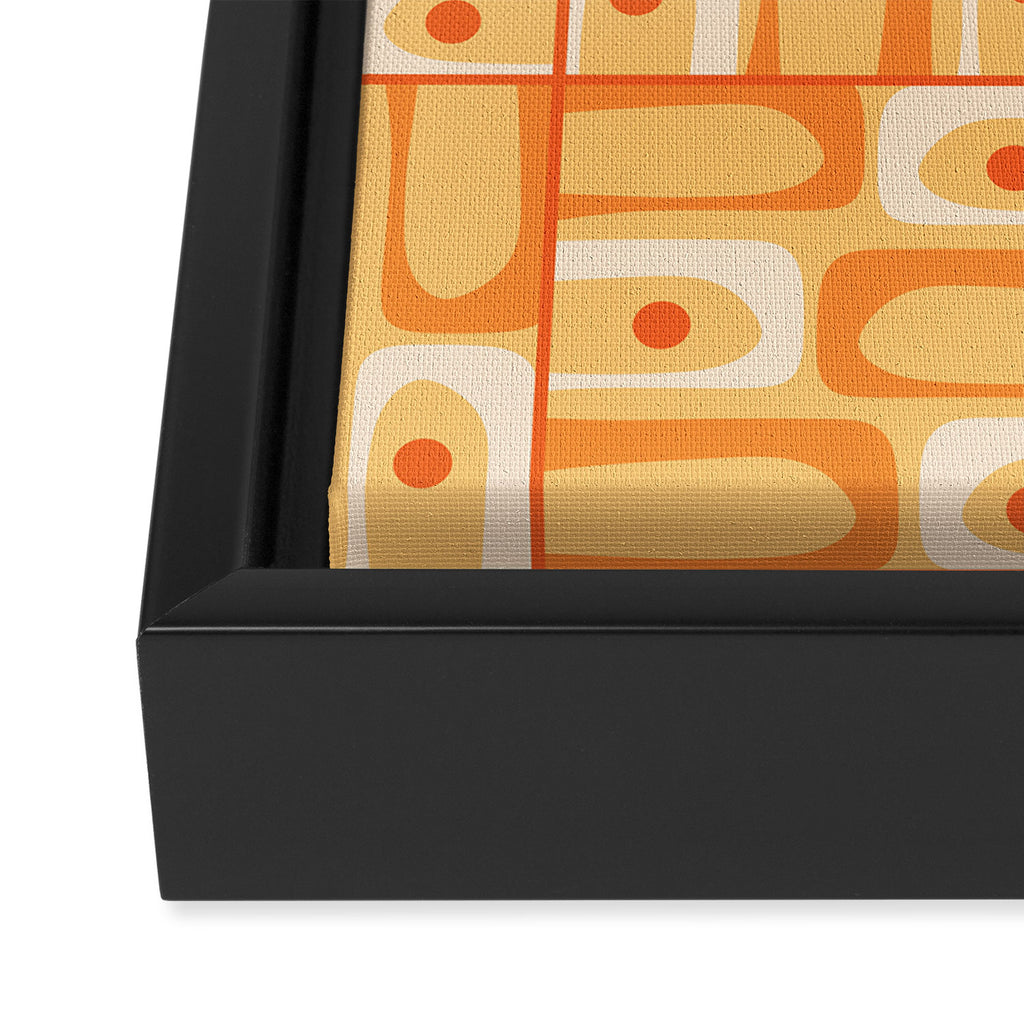 Mid Century Modern Piquet Abstract Multi Tiled Geometric Pattern in Orange Tangerine Tones Framed Canvas Print Gallery Image 3