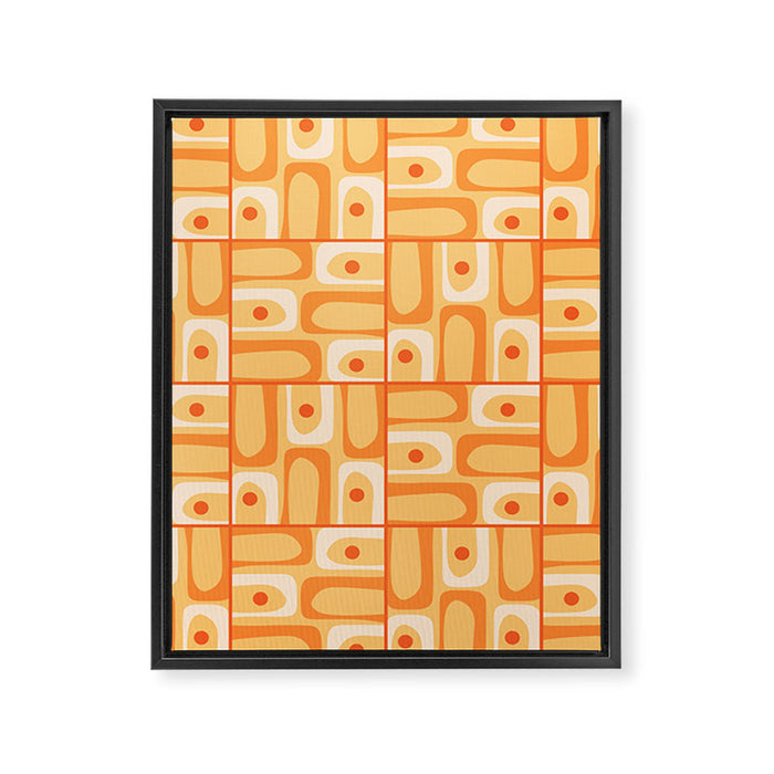 Mid Century Modern Piquet Abstract Multi Tiled Geometric Pattern in Orange Tangerine Tones Framed Canvas Print Gallery Image 1