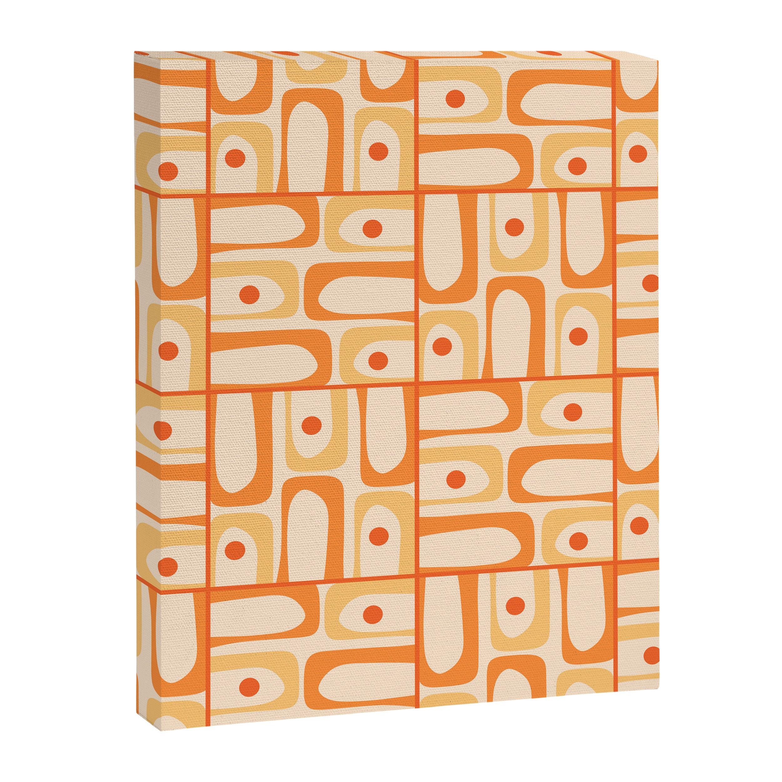 Mid Century Modern Piquet Abstract Multi Tiled Geometric Pattern in Tangerine Orange Tones Canvas Print Gallery Image 8
