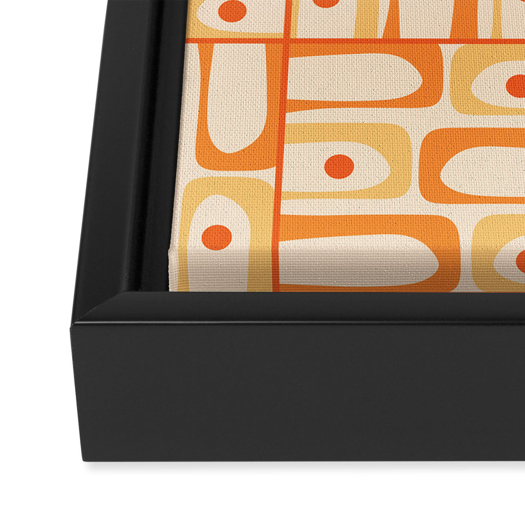 Mid Century Modern Piquet Abstract Multi Tiled Geometric Pattern in Tangerine Orange Tones Framed Canvas Print Gallery Image 3