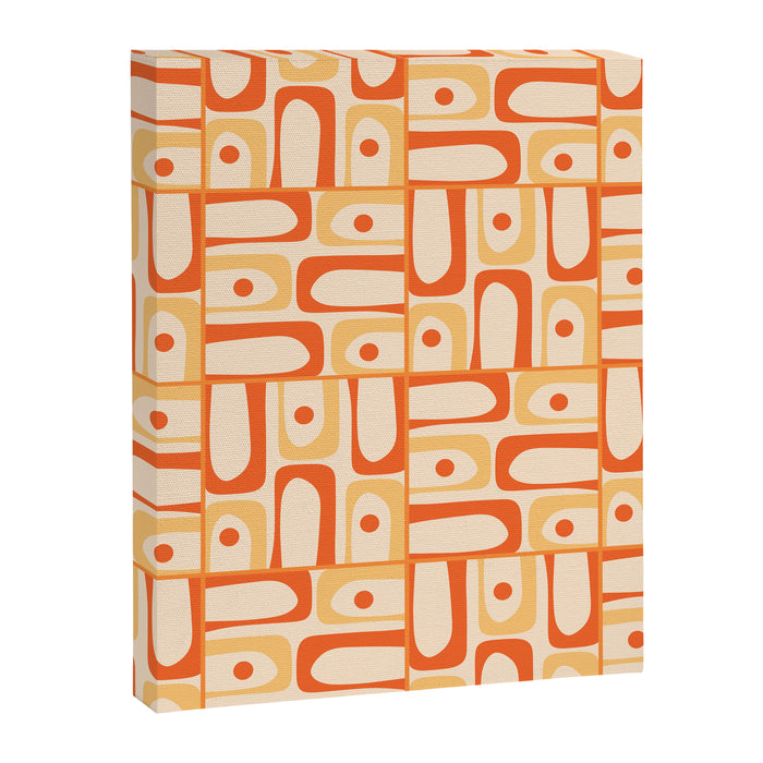 Mid Century Modern Piquet Abstract Multi Tiled Geometric Pattern Orange Tangerine Canvas Print Gallery Image 1