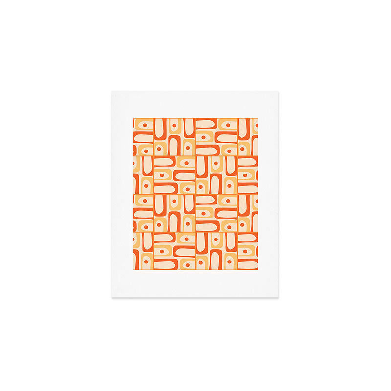 Mid Century Modern Piquet Abstract Multi Tiled Geometric Pattern Orange Tangerine Art Print Gallery Image 1