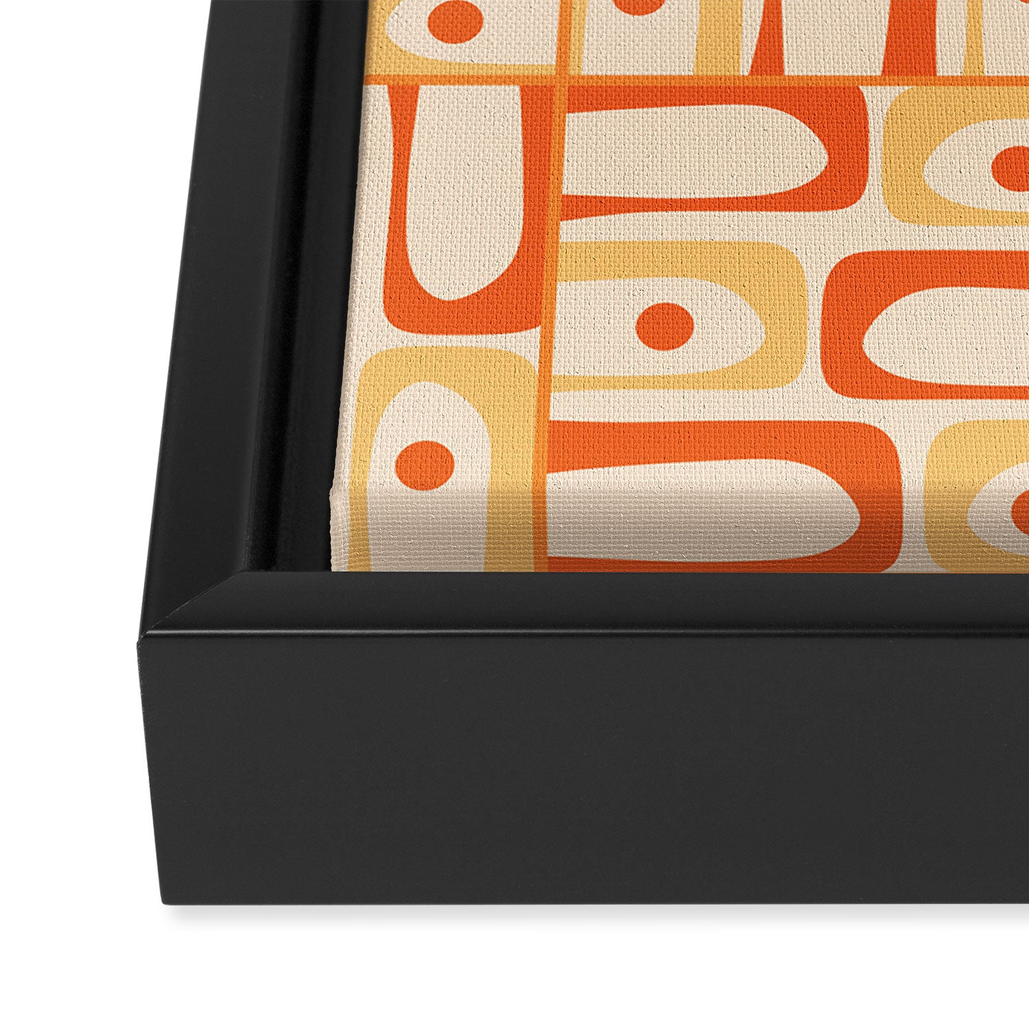 Mid Century Modern Piquet Abstract Multi Tiled Geometric Pattern Orange Tangerine Framed Canvas Print Gallery Image 3