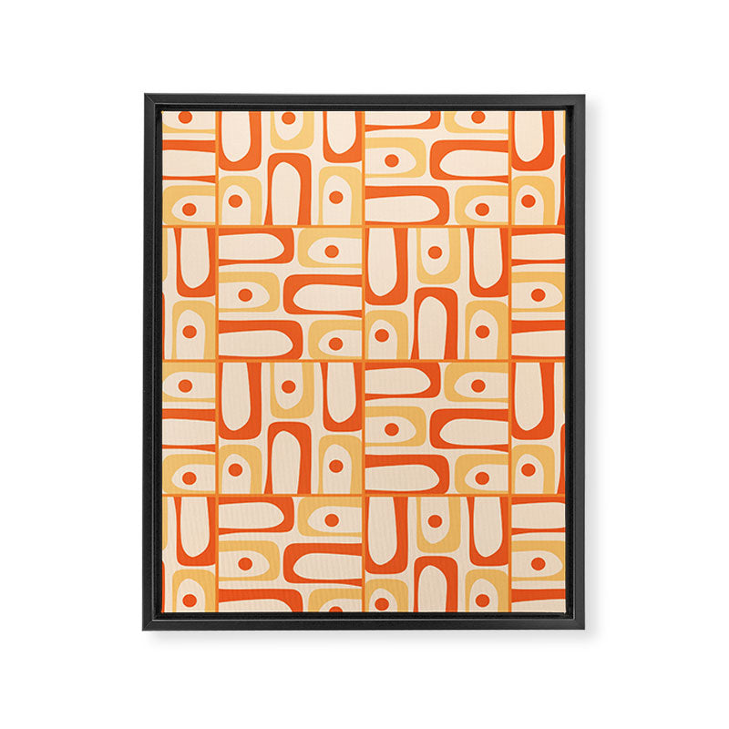 Mid Century Modern Piquet Abstract Multi Tiled Geometric Pattern Orange Tangerine Framed Canvas Print Gallery Image 8