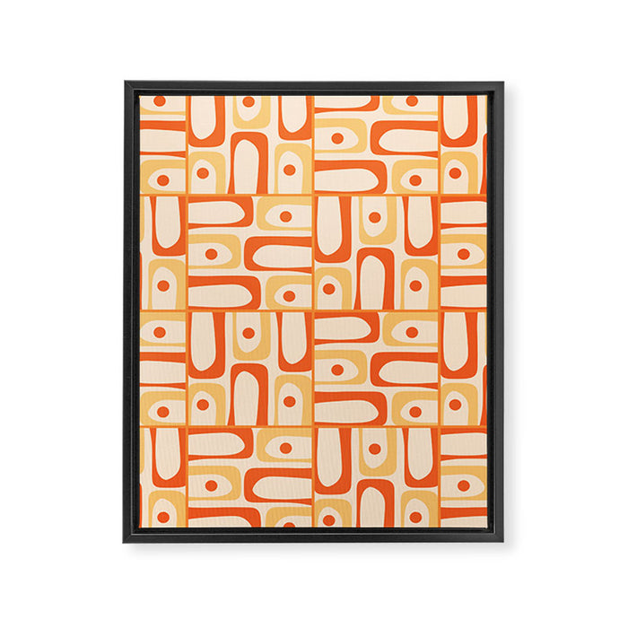 Mid Century Modern Piquet Abstract Multi Tiled Geometric Pattern Orange Tangerine Framed Canvas Print Gallery Image 1