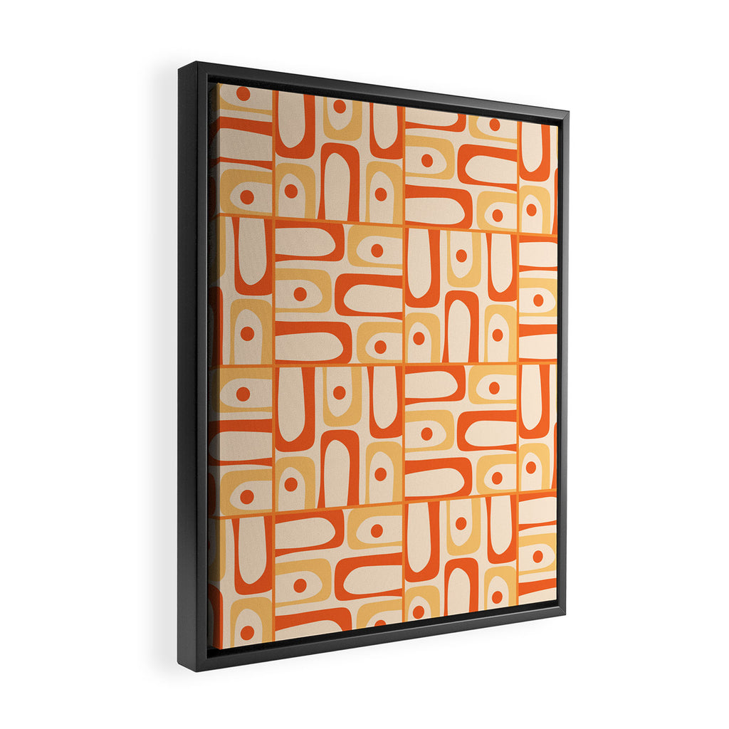 Mid Century Modern Piquet Abstract Multi Tiled Geometric Pattern Orange Tangerine Framed Canvas Print Gallery Image 2