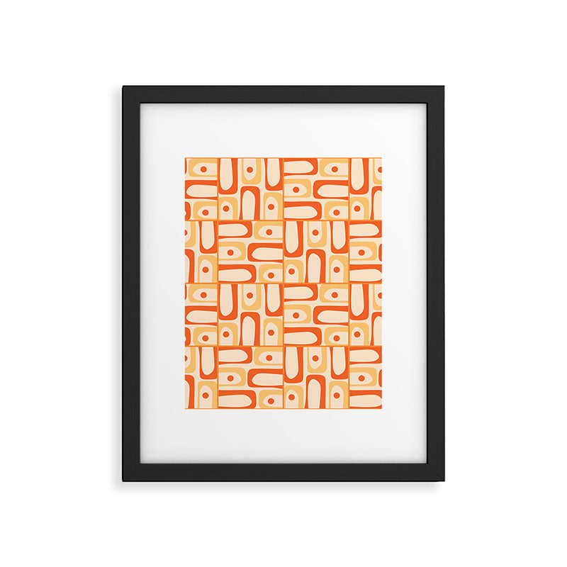 Mid Century Modern Piquet Abstract Multi Tiled Geometric Pattern Orange Tangerine Framed Art Print Gallery Image 6