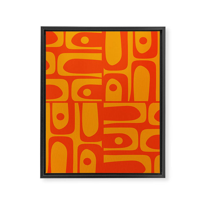 Mid Century Modern Piquet Abstract Orange Yellow Retro Contemporary Pattern Framed Canvas Print Gallery Image 1