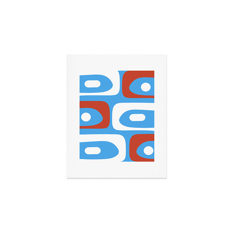 Mid Century Modern Piquet Abstract Pattern Blue Red White Art Print Gallery Image 1