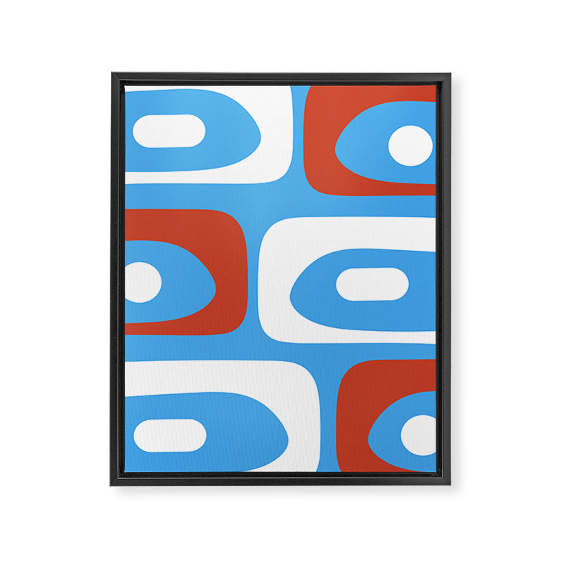 Mid Century Modern Piquet Abstract Pattern Blue Red White Framed Canvas Print Gallery Image 8