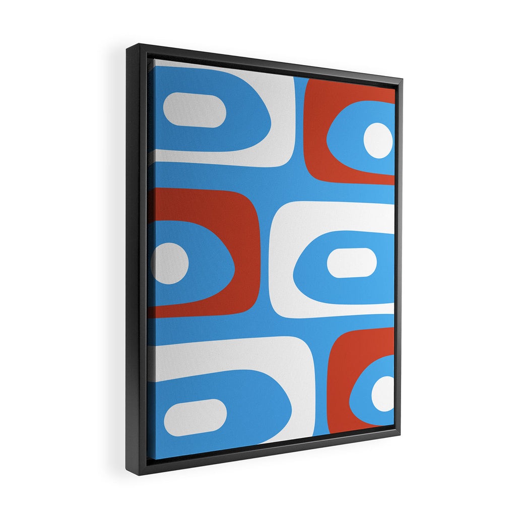 Mid Century Modern Piquet Abstract Pattern Blue Red White Framed Canvas Print Gallery Image 2