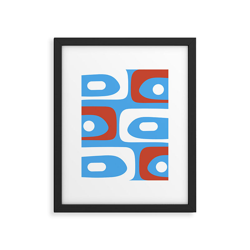 Mid Century Modern Piquet Abstract Pattern Blue Red White Framed Art Print Gallery Image 6