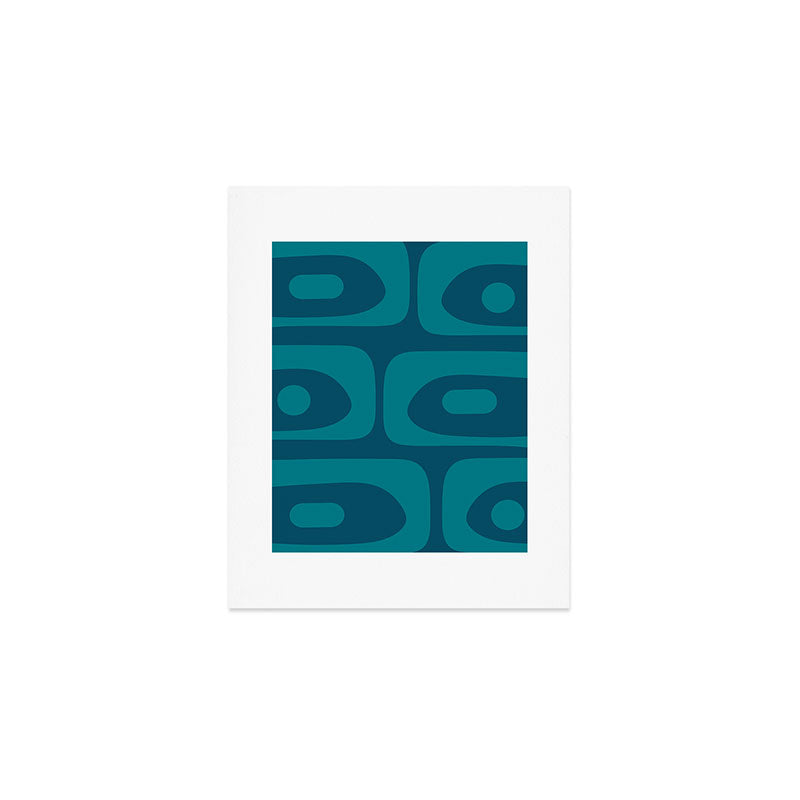 Mid Century Modern Piquet Abstract Pattern Blue Teal Art Print Gallery Image 1