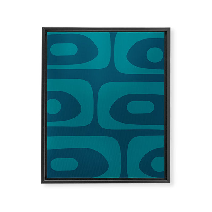 Mid Century Modern Piquet Abstract Pattern Blue Teal Framed Canvas Print Gallery Image 1