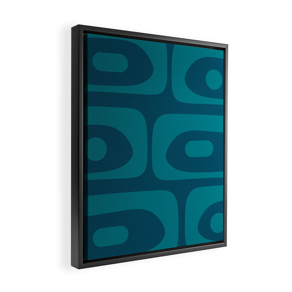 Mid Century Modern Piquet Abstract Pattern Blue Teal Framed Canvas Print Gallery Image 2