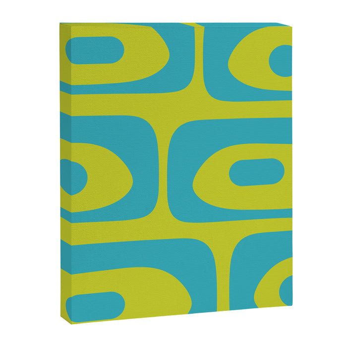 Mid Century Modern Piquet Abstract Pattern Bright Lime Green and Turquoise Canvas Print Gallery Image 1