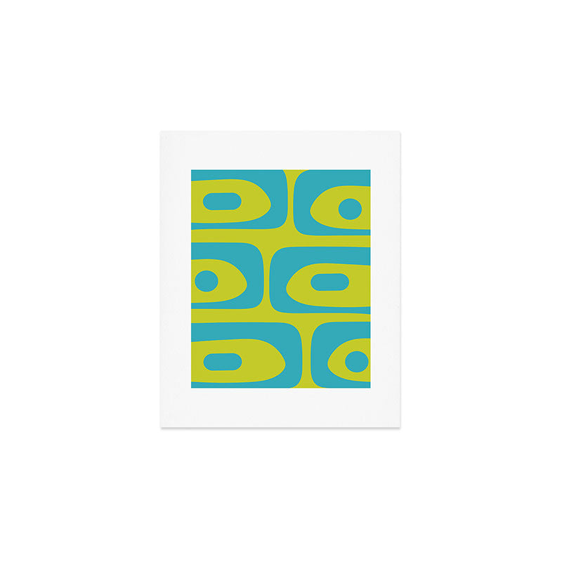 Mid Century Modern Piquet Abstract Pattern Bright Lime Green and Turquoise Art Print Gallery Image 1