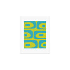 Mid Century Modern Piquet Abstract Pattern Bright Lime Green and Turquoise Art Print Gallery Image 1