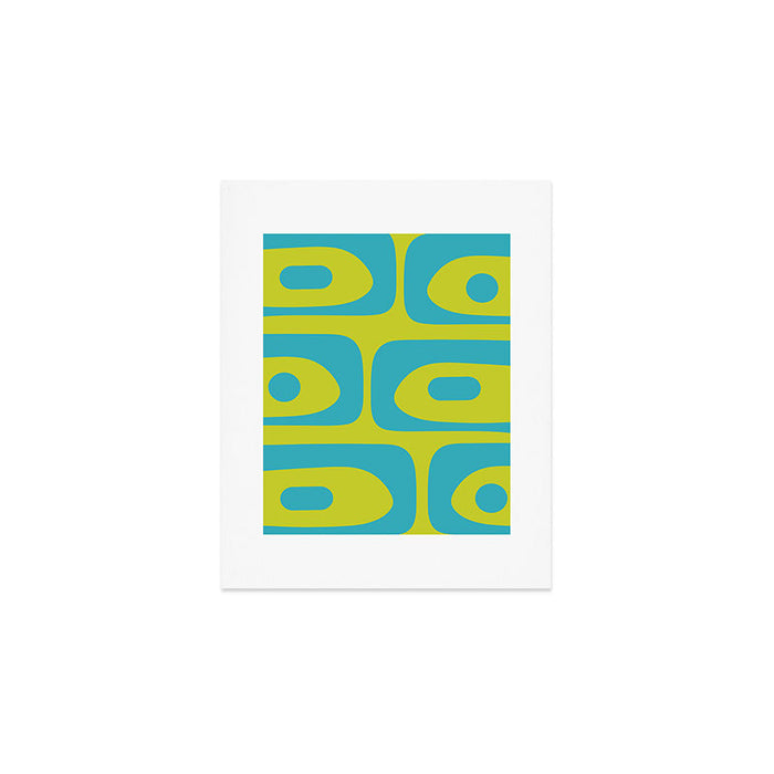 Mid Century Modern Piquet Abstract Pattern Bright Lime Green and Turquoise Art Print Gallery Image 1