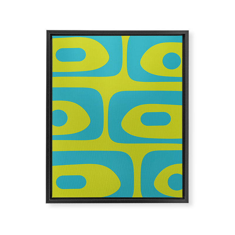 Mid Century Modern Piquet Abstract Pattern Bright Lime Green and Turquoise Framed Canvas Print Gallery Image 8