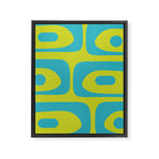 Mid Century Modern Piquet Abstract Pattern Bright Lime Green and Turquoise Framed Canvas Print Gallery Image 8