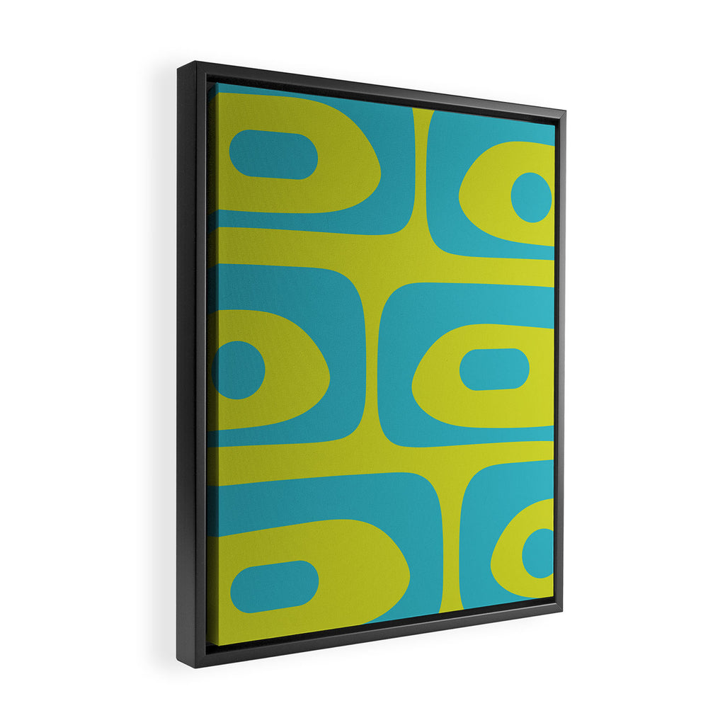 Mid Century Modern Piquet Abstract Pattern Bright Lime Green and Turquoise Framed Canvas Print Gallery Image 2
